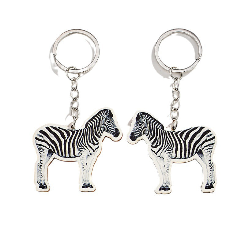 Wholesale Simulation Zebra Wooden Animal Keychains